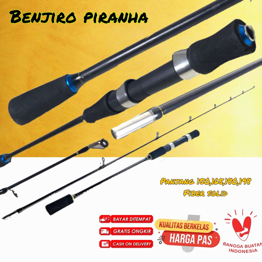 Joran pancing benjiro piranha jigging kaku fiber solid padat 165 180 198cm termurah COD