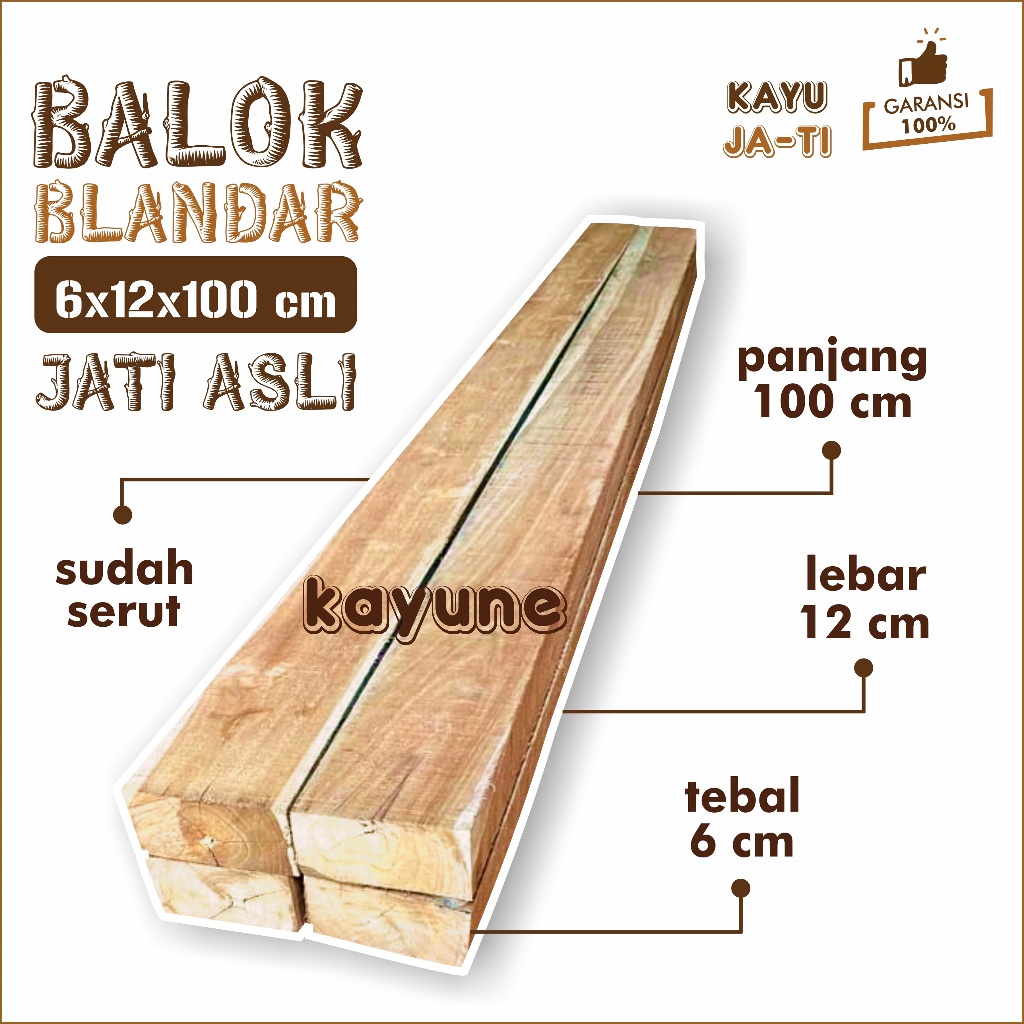 Balok Blandar Kayu Jati Asli Allgrade 6x12x100 cm Sudah Serut - kayune -