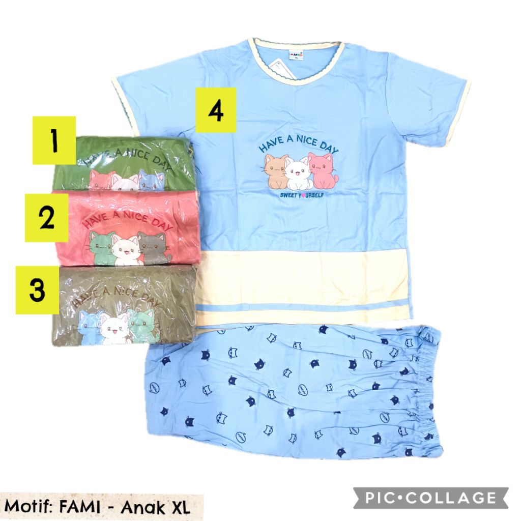 ASLI Babydoll anak Amro pendek 3/4 forever selutut XL piyama baby doll baju tidur rumahan setelan 3 