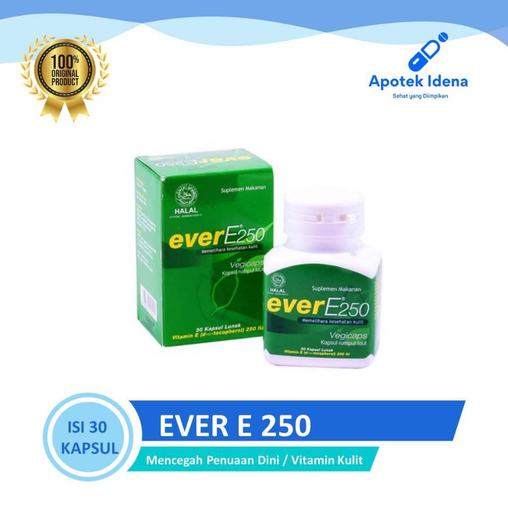 EVER E 250 MG ISI 20 KAPSUL Vitamin E Vitamin Kulit Pencegah Penuaan Dini Vitamin Promil
