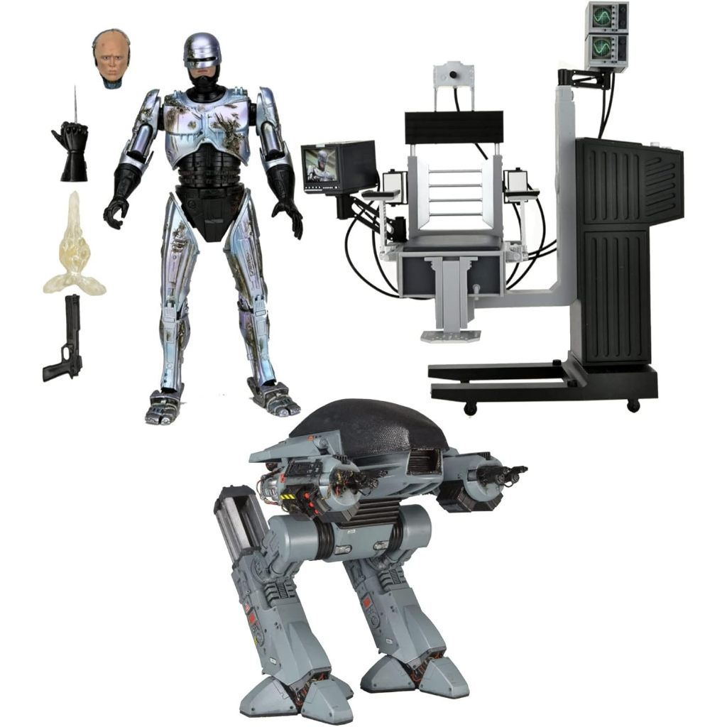 Neca 7-Inch Ultimate Battle-Damaged Robocop Scale Action Figure with Chair Bundle Robocop ED-209 10-