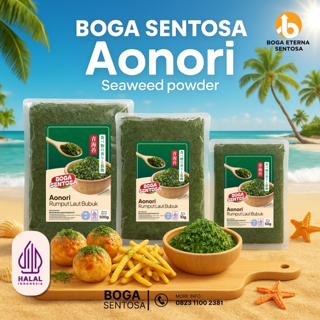 

AONORI "Boga Sentosa" / Rumput Laut Bubuk Hijau / Taburan Rumput Laut Hijau ( HALAL )