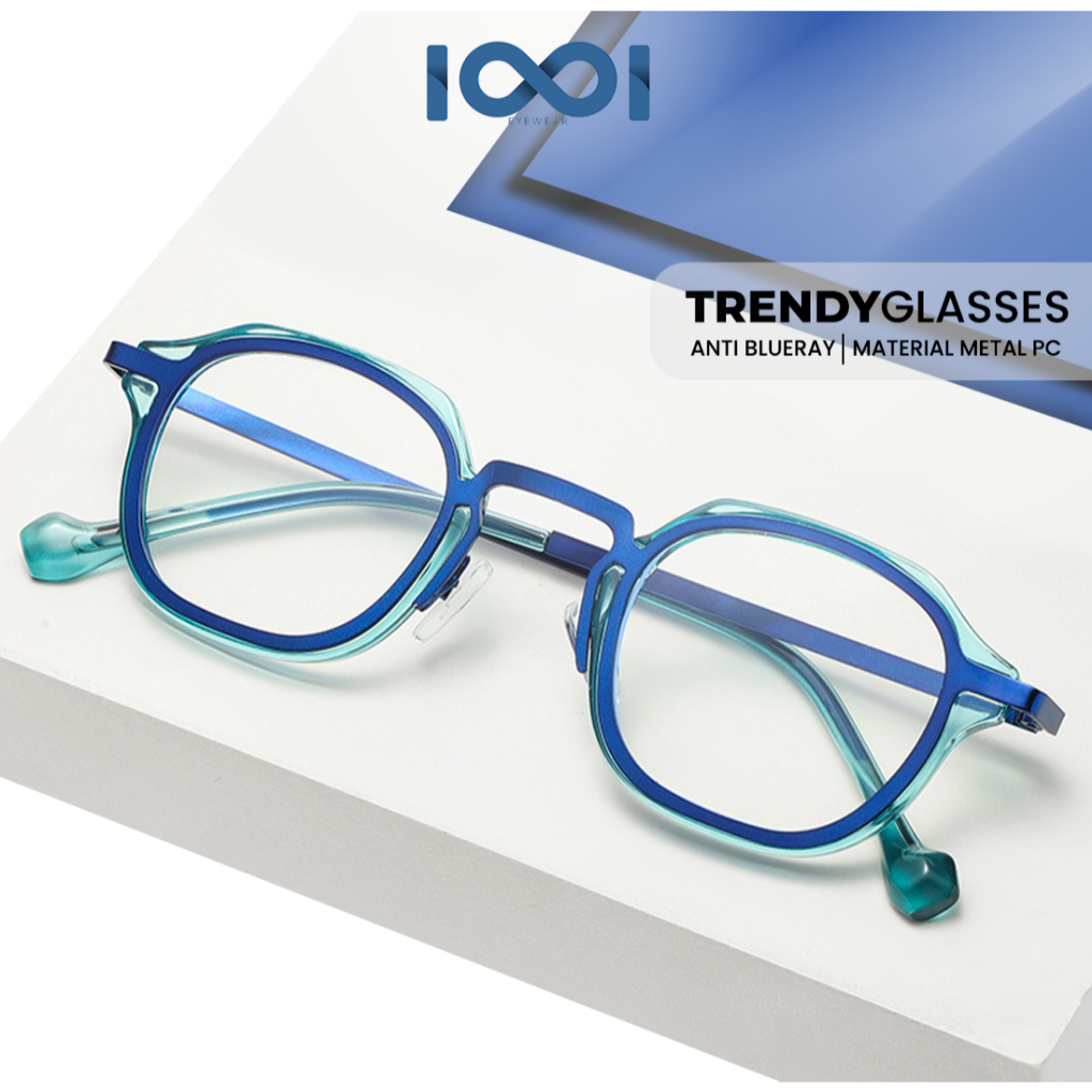 IOOI Kacamata Bulat Classy Fashion Pria Wanita Frame Mini Metal PC Bisa Minus Photocormic Anti Radia