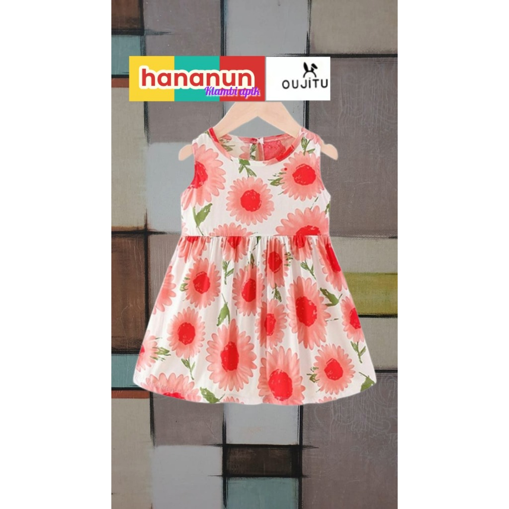 DRESS OUJITU ANAK PEREMPUAN MODEL TANPA LENGAN MOTIF BUNGA MATAHARI