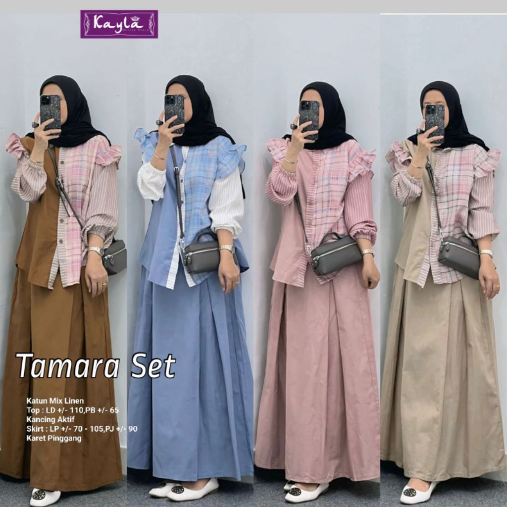 TAMARA SET SETELAN ATASAN DAN ROK PANJANG KATUN MIX LINEN