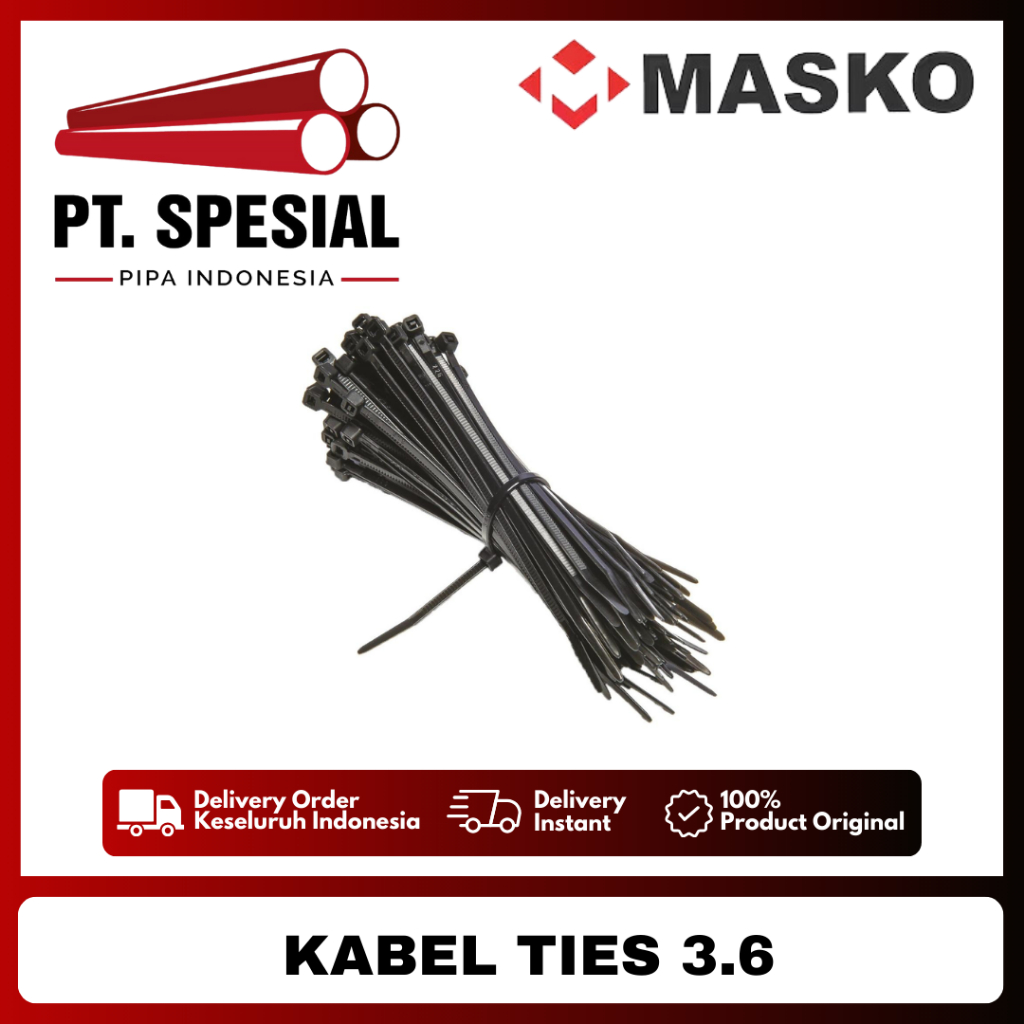 

Kabel Ties Masko Sabuk Kabel 300 x 3.6mm @100pcs Masko Hitam