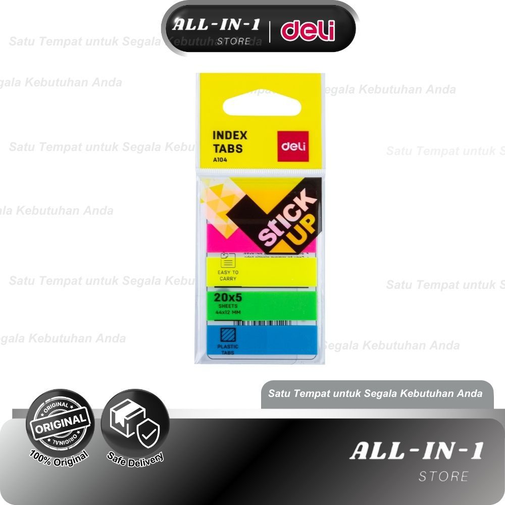 

Deli Index Memo Tabs [44 x 12 mm/ 5 x 20 Sheets/ 5 Warna] Warna perekat kuat tahan lama EA10402