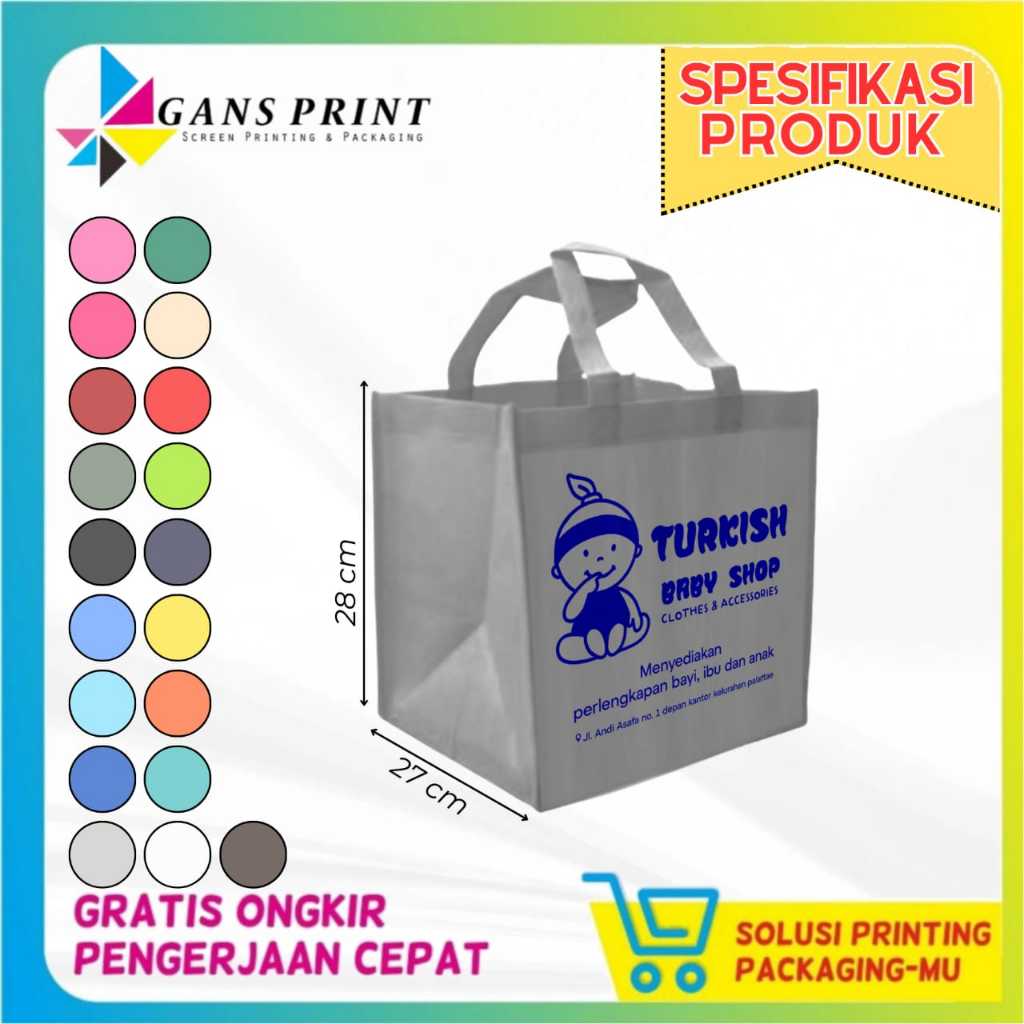 SABLON TAS SPUNBOND BOX/GOODIE BAG CUSTOM  UNTUK NASI  KOTAK KUE UKURAN 25