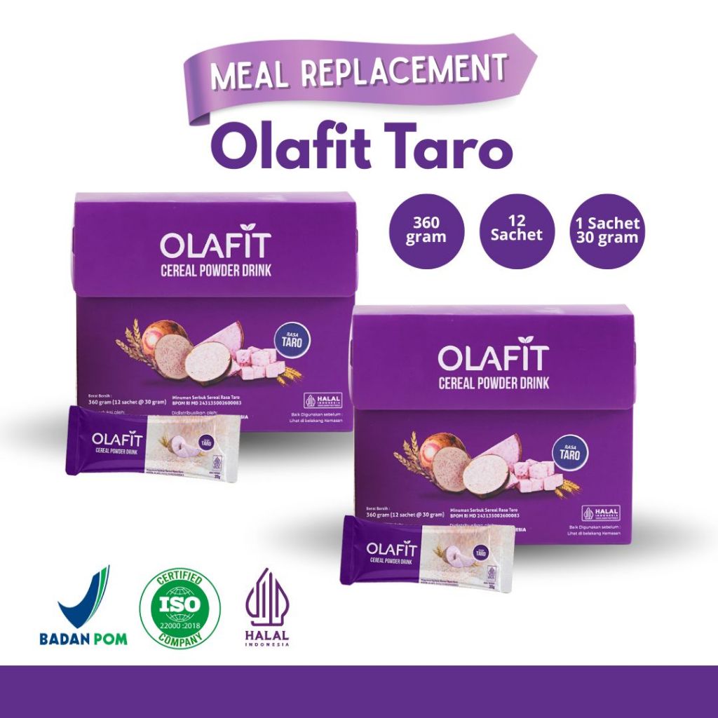 

OLAFIT 2 BOX Meal Replacement Multigrain Cereal Powder Drink Rasa Taro 2 Box Isi 32 Pcs Makanan Minuman Diet Sereal Sehat GOFIT GROUP