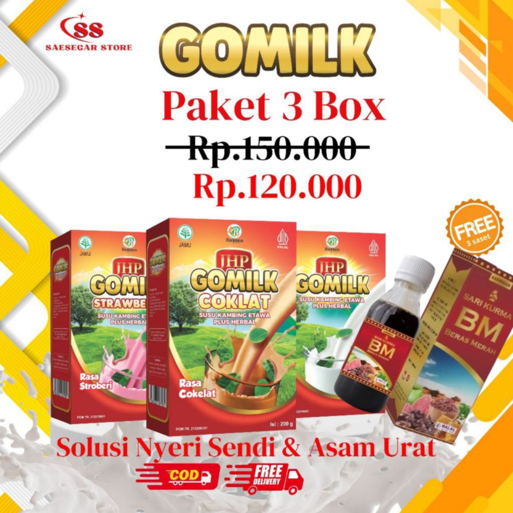 

Paket 3 kotak Gomilk Susu Kambing Etawa Herbal Bonus Free Sari Kurna