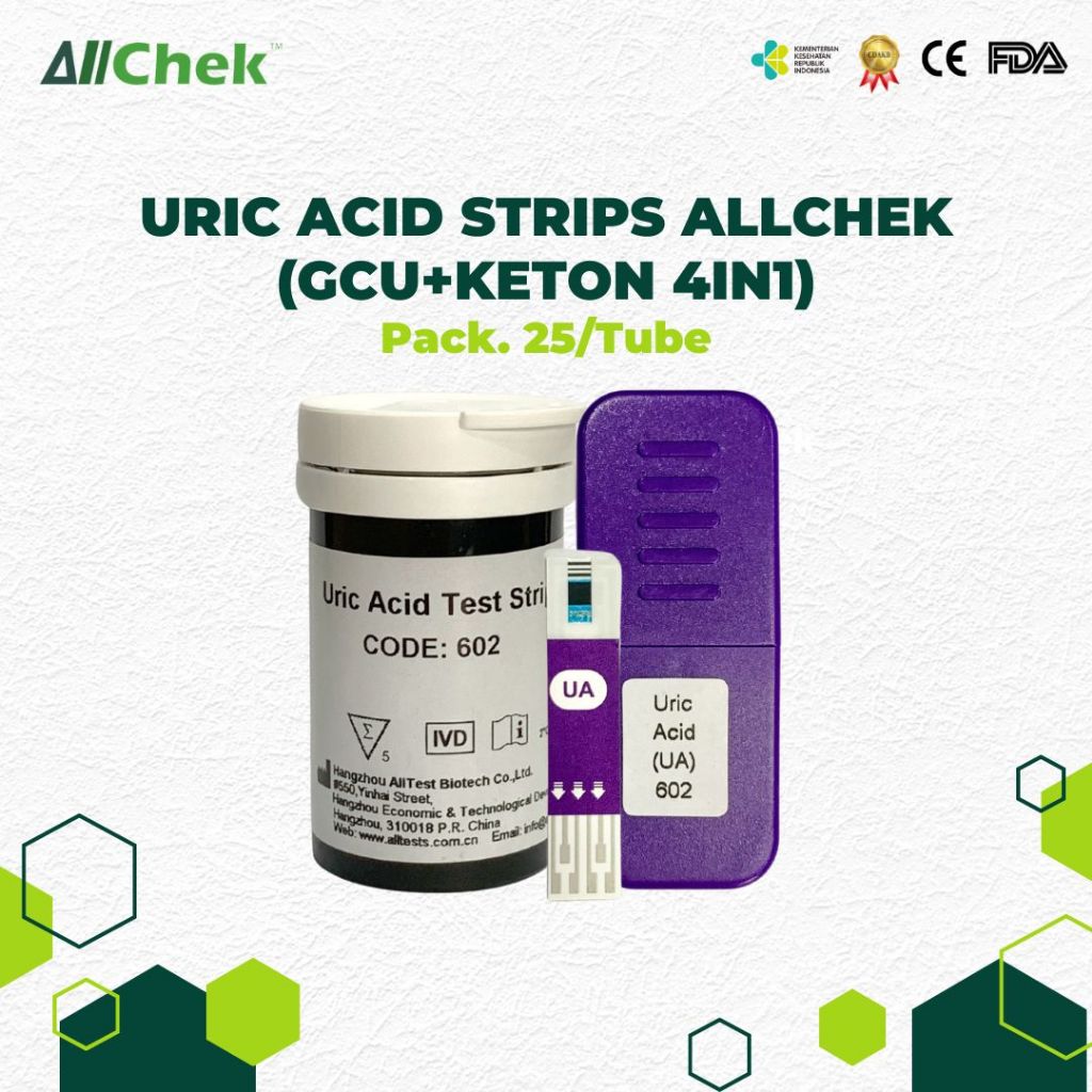 Allchek Asam Urat Test Strip – Refill Alat Multimeter 4-in-1 Isi 25