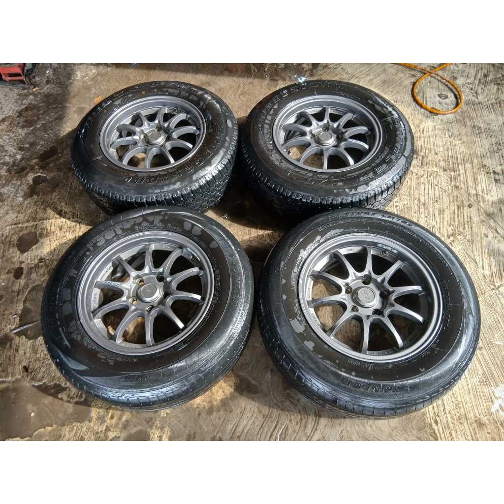 MENJUAL VELG BEKAS CE28 R15X7 5X114,3 WARNA GREY + BAN BRIDGESTONE 215 70 R15