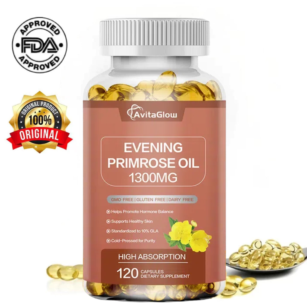 ATASI NYERI HAID & JERAWAT HORMON AvitaGlow EPO 1300mg - Suplemen Wanita untuk Kulit Glowing, Hormon