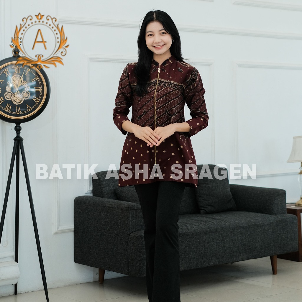 Batik Zahra-Tunik Wanita-Motif Singkawang Warna Maroon