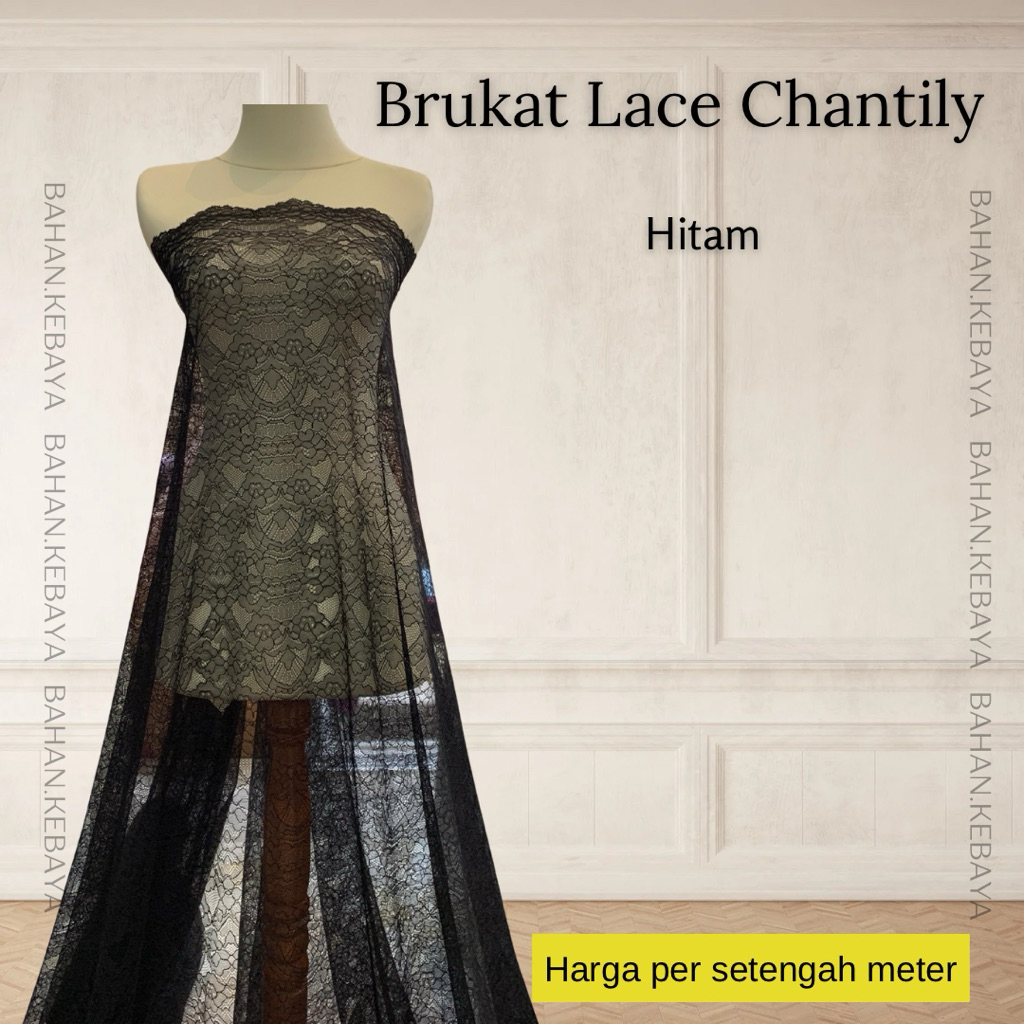 Bahan Kebaya Brokat Lace Chantily Shantily Meteran Warna Hitam Black