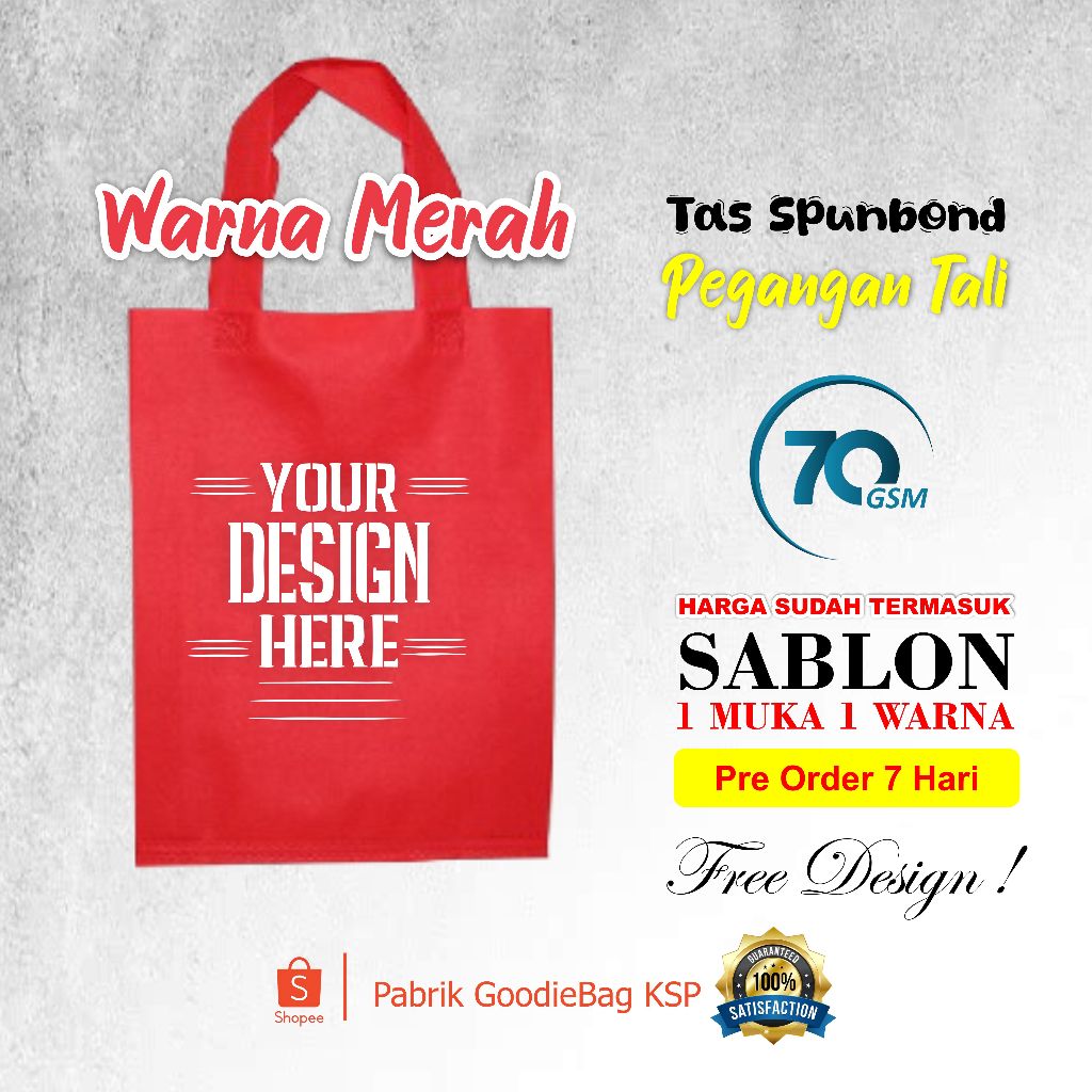 

Tas spunbond Custom sablon 1 warna 25x35, 30x40, 38x45