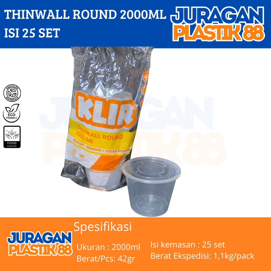 25PCS THINWALL KLIR 2000ML ROUND | THINWALL EMBER | THINWALL MANGKOK BESAR | THINWALL BULAT 25pcs