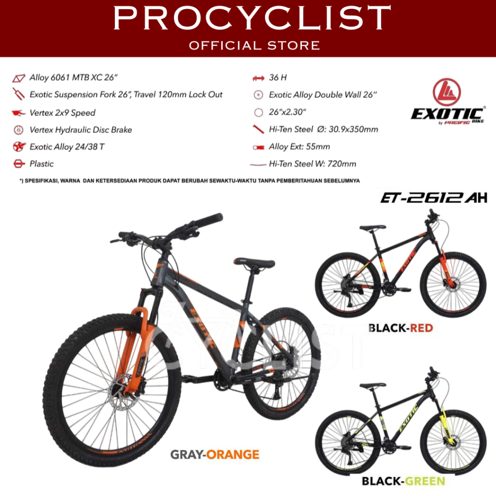SEPEDA GUNUNG 27.5 INCH MTB EXOTIC ET 2612 AH ALLOY 18 SPEED HIDROLIK