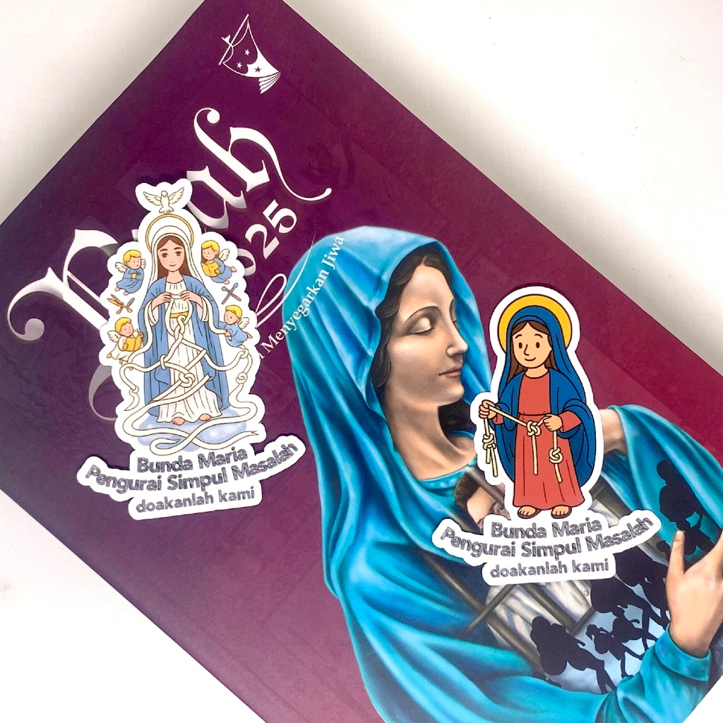 

Stiker Katolik Bunda Maria Pengurai Simpul Masalah – 2 Desain Pilihan | Vinyl Laminasi Matte Waterproof