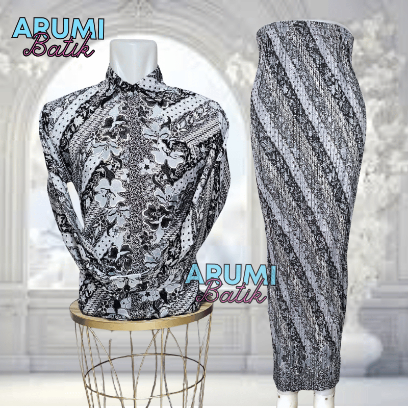 couple Kemeja batik rok plisket batik wanita motif terlaris laras silver