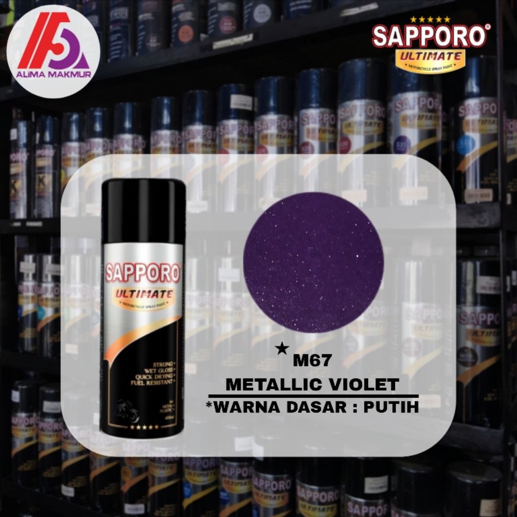 Sapporo Ultimate M67 Metallic Violet 400ml / Pilok Pilox Sapporo / Cat Semprot Sapporo / Pilok Ungu 