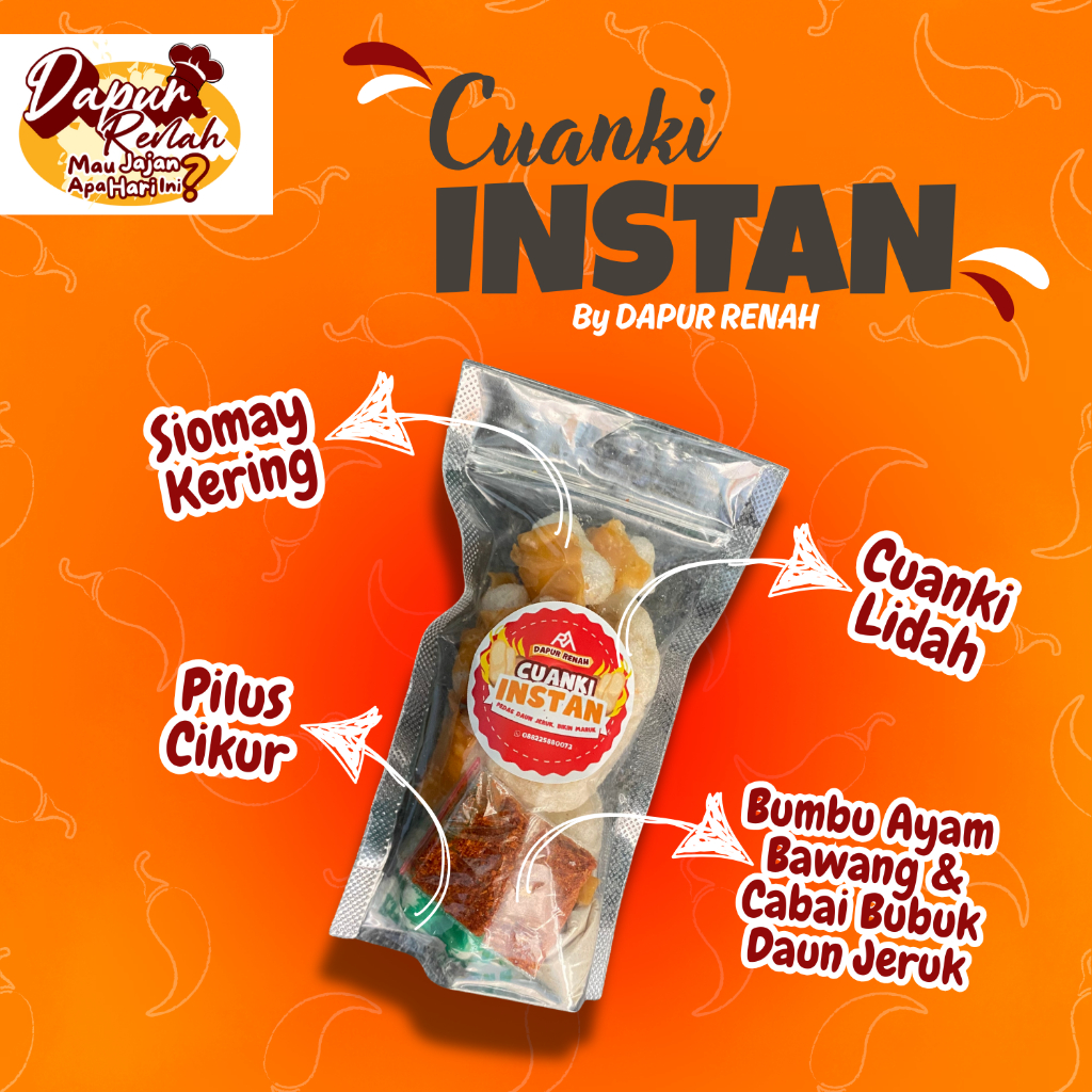 

Dapur Renah CUANKI INSTAN - Makanan Instan dengan Bumbu Ayam Bawang dan Cabai Bubuk Daun Jeruk
