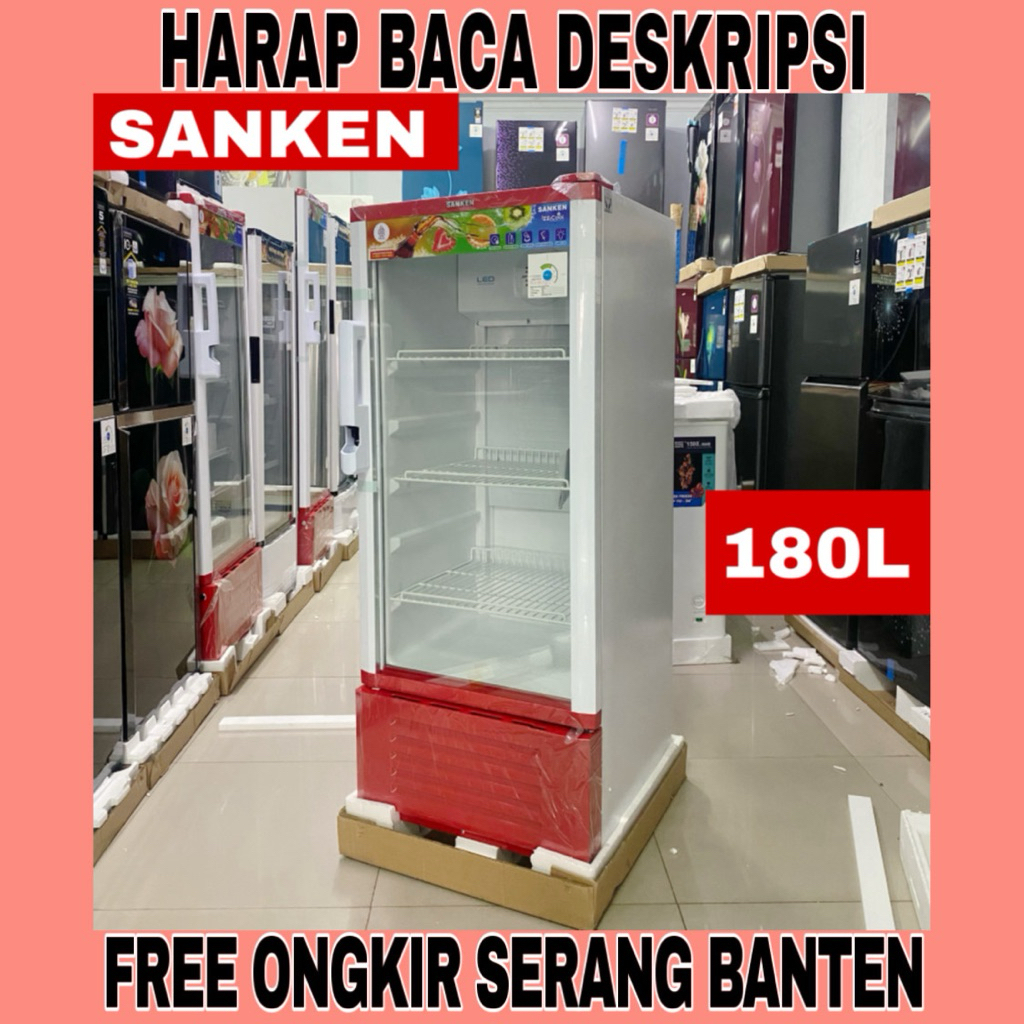 Showcase Sanken 180 Liter SRS-185 / Pendingin Minuman Sanken 3 Rak (Free Ongkir Serang Banten)
