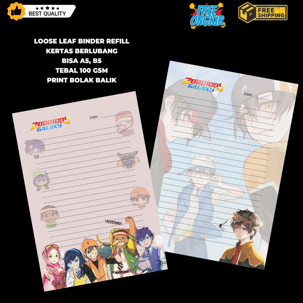 Loose Leaf B5 Boboiboy Elemental Series| Binder Refill Motif B5