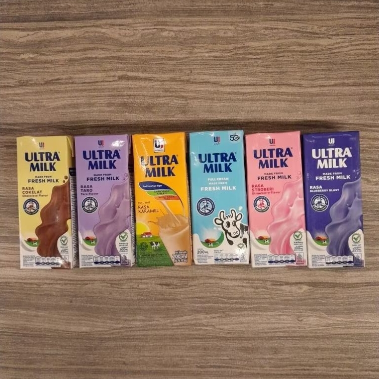 

Ultra Milk susu UHT 200ml ( 1 dus isi 24 pcs ) rasa Coklat / Blueberry / Strawberry / Full Cream / Taro / Caramel