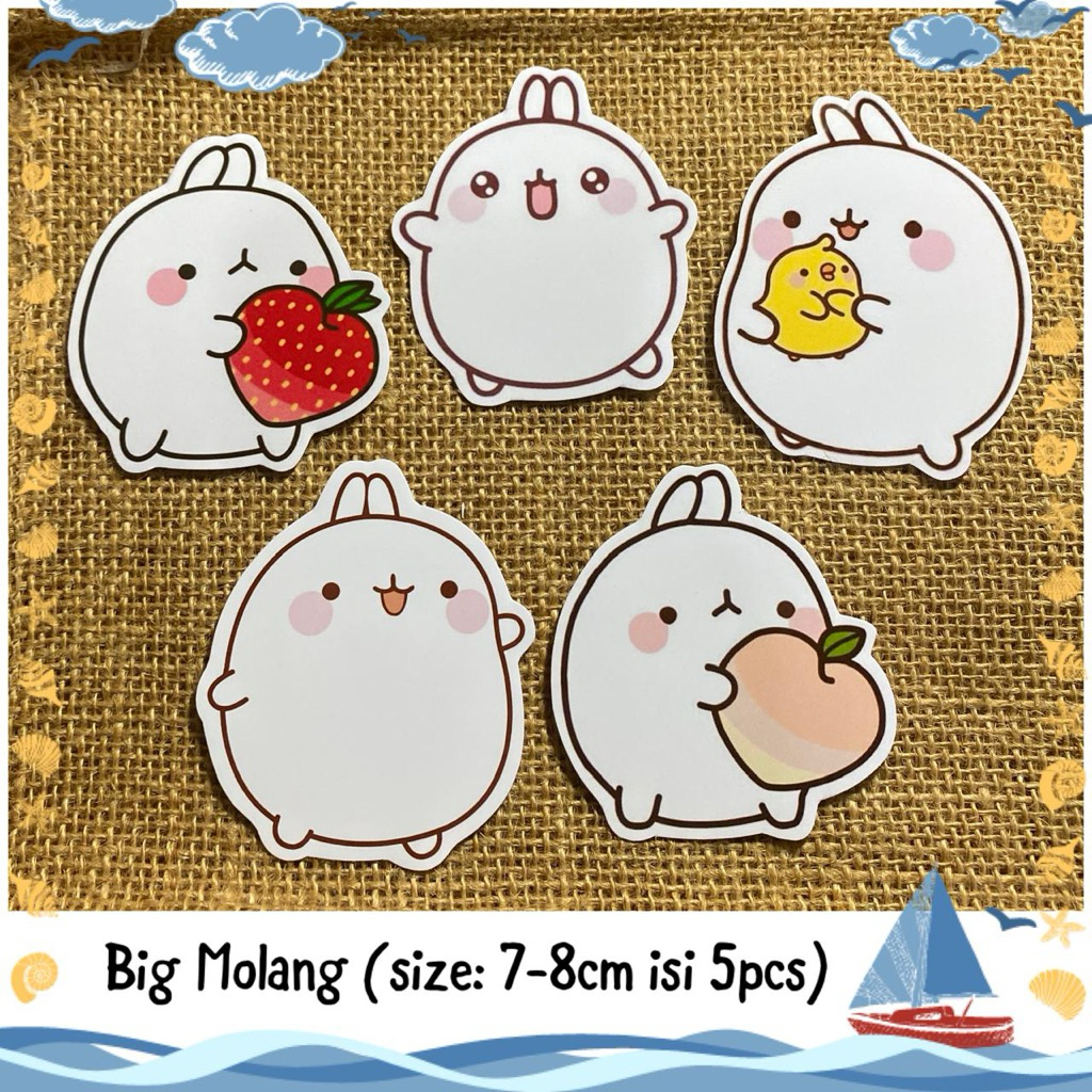 5pcs sticker tempelan glossy jumbo molang white rabbit