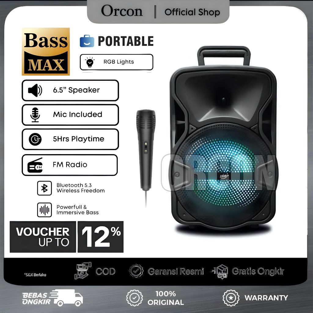 Speaker Bluetooth Karaoke Super Bass Ukuran Besar Subwoofer Light Party Salon Aktif Jumbo