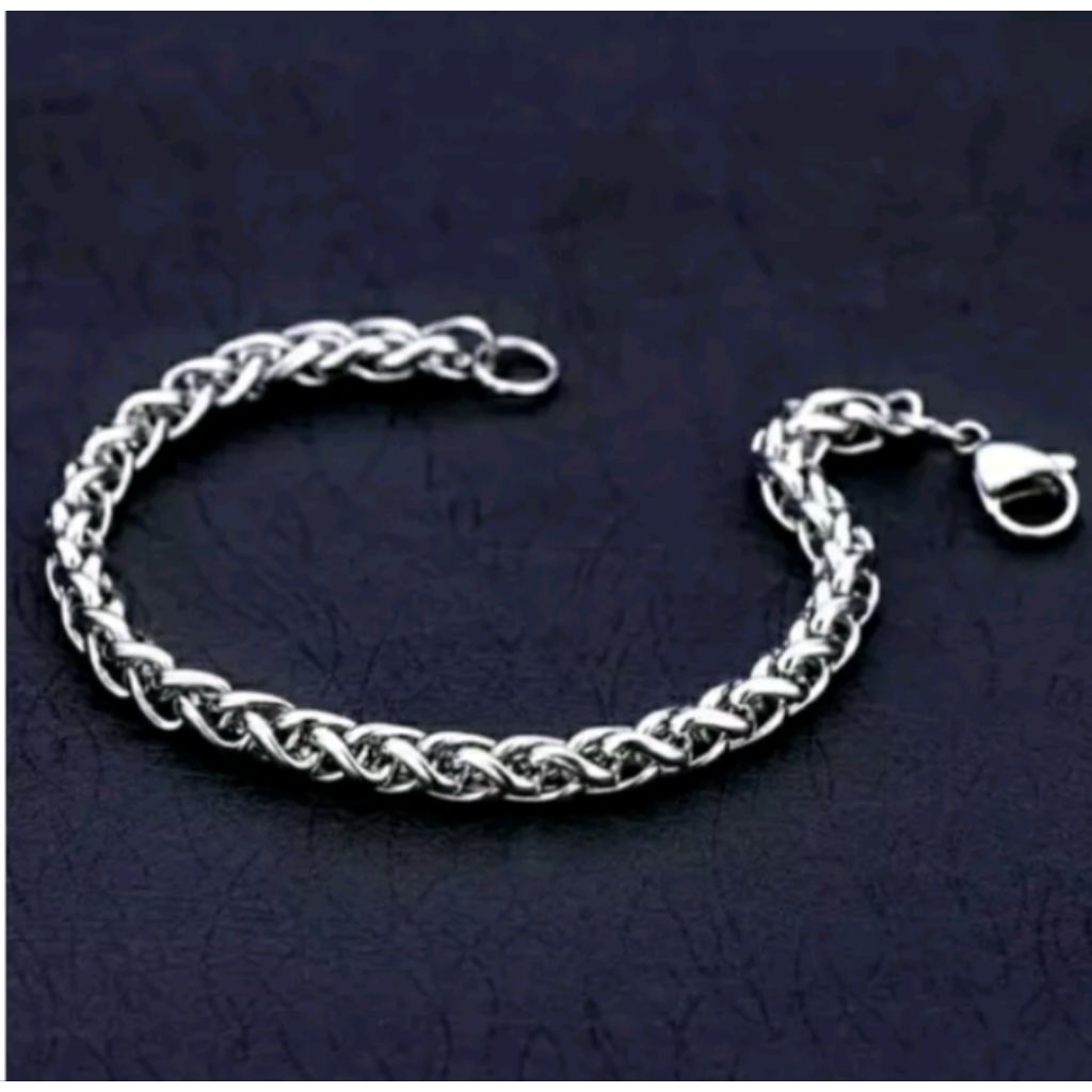 GELANG TITANIUM PRIA MOTIF TULANG NAGA SILVER ANTI KARAT TIDAK LUNTUR