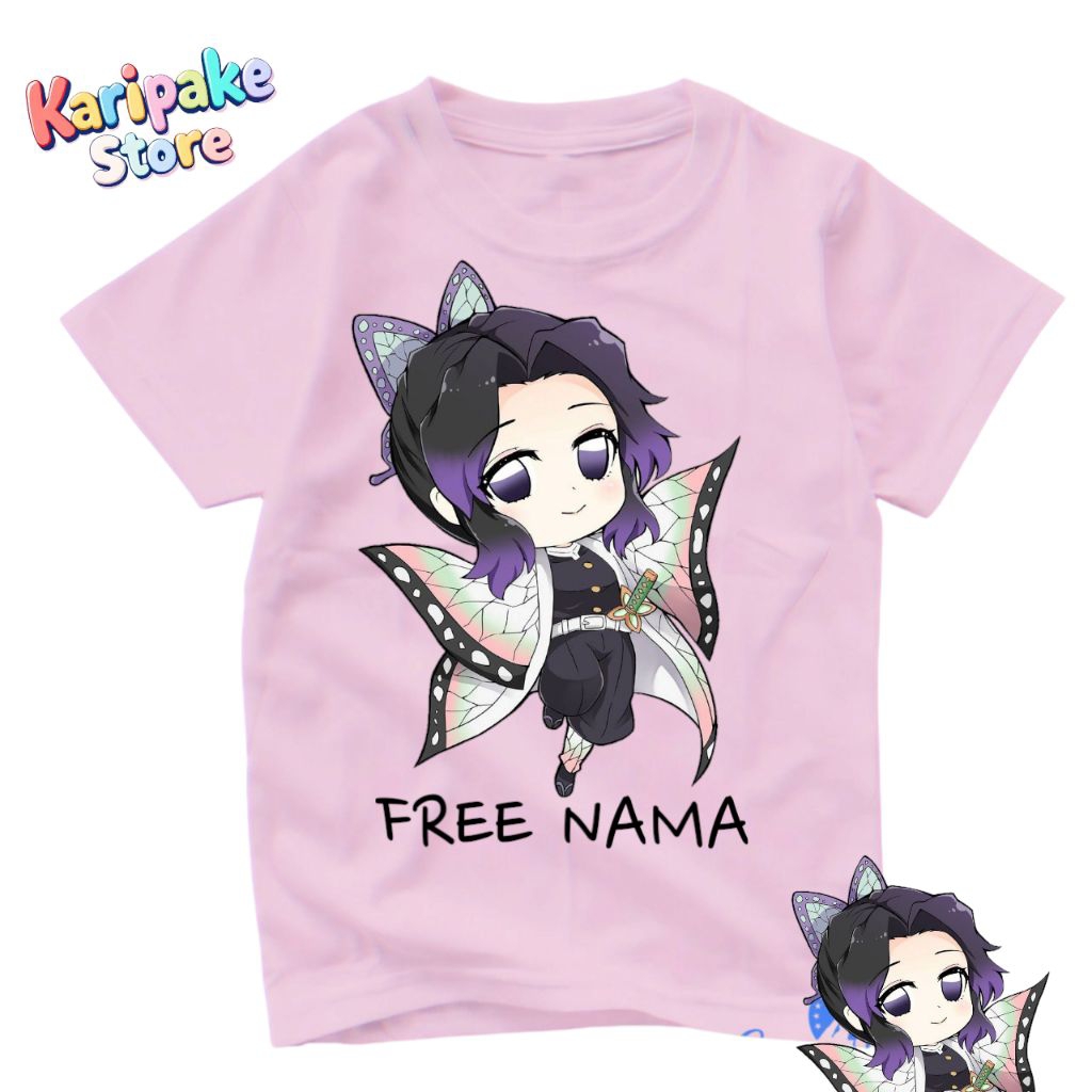 Kaos anak Shinobu Kochou Demon Slayer free cetak nama anak