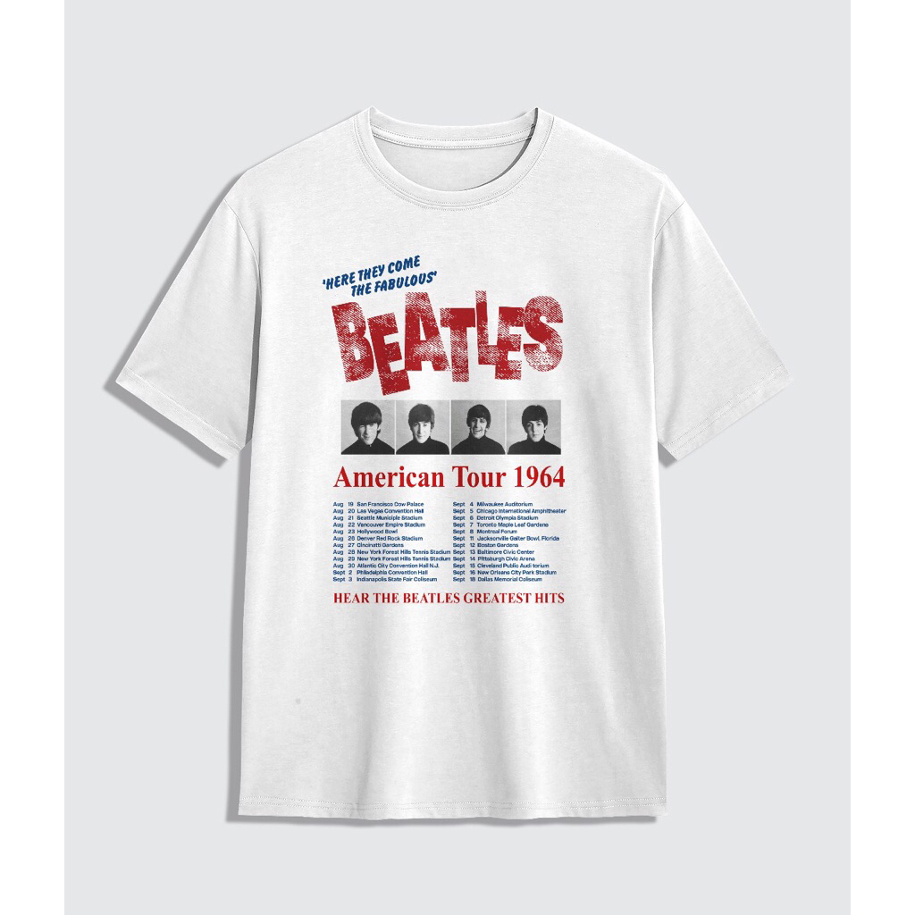 BAJU KAOS THE BEATLES AMERICAN TOUR 1964 WHITE