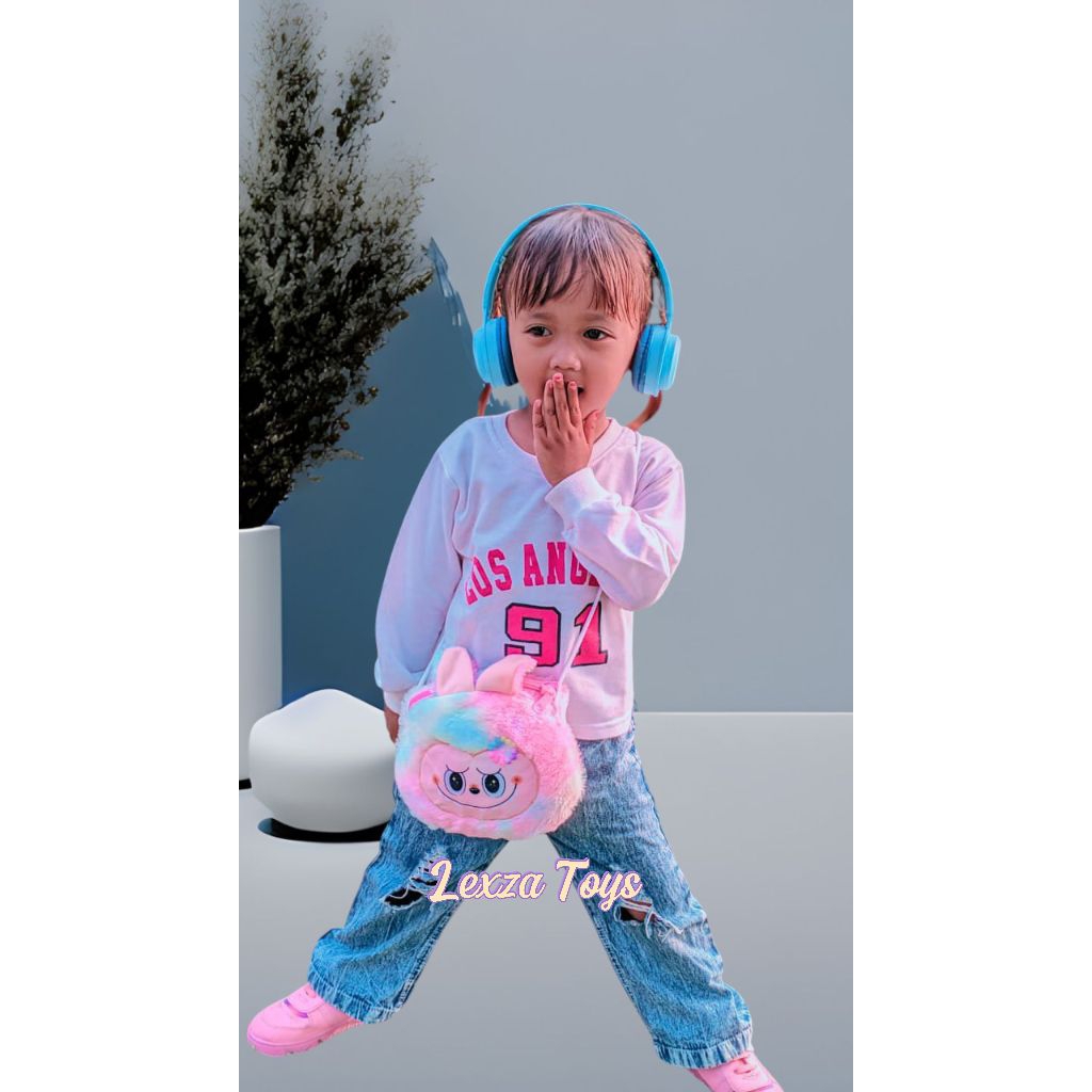 Tas Selempang Labubu Anak Tas Kepala Labubu Tali Kur