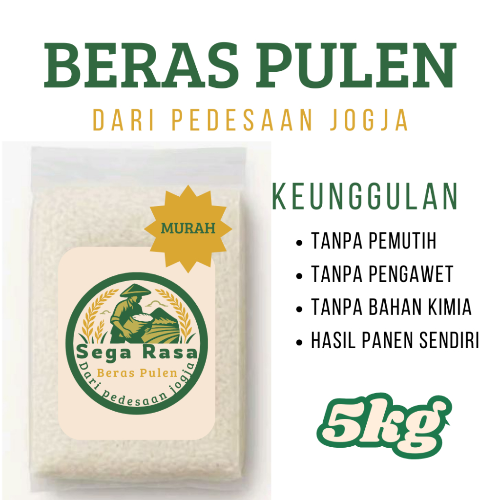 

Beras Pulen Sega Rasa Kemasan 5 Kg Hasil Panen Sendiri dari Jogja