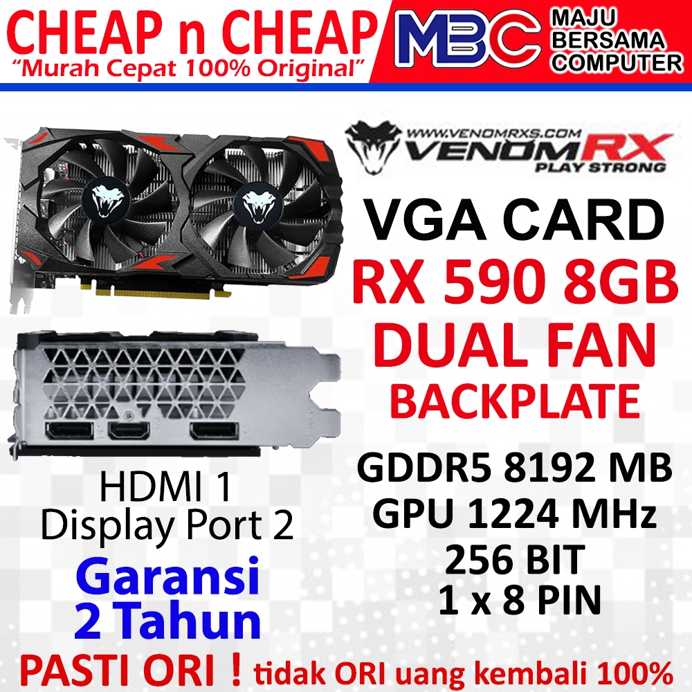 VGA VenomRX AMD Radeon RX 590 8GB DDR5  256 Bit 2 FAN - VGA Card Venom RX AMD RX590