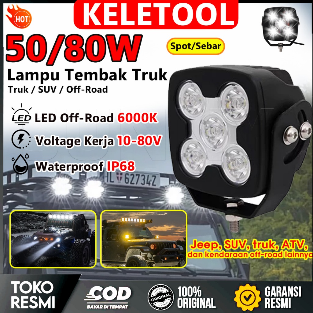 Lampu Tembak 5 Mata Spot/Sebar Light  Lamp Sorot Truk 50 Watt Kerja Lamp Sorot Spotlight Motor Mobil