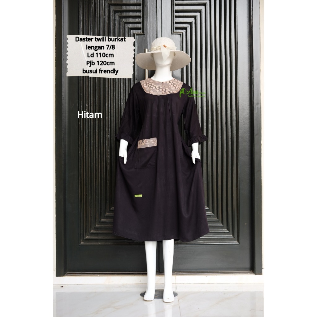Dress burkat lengan 7/8 saku depan/ daster twill aini modiste pekalongan