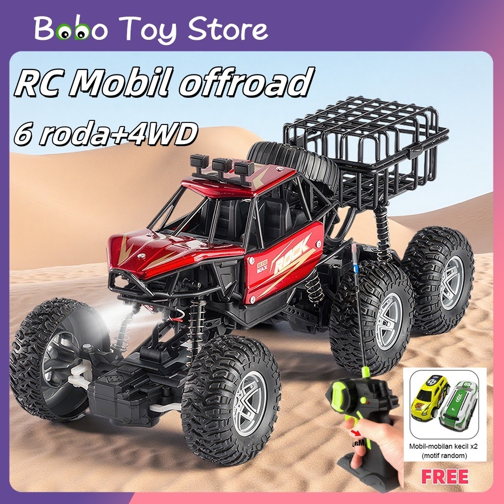 Mobil RC Offroad Alloy 4WD 6 Roda Lampu Menyala Mainan Anak Remote Control