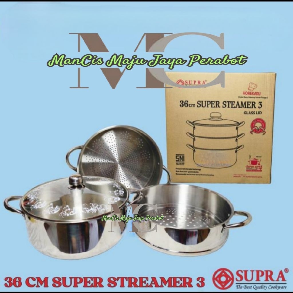 panci super steamer SUPRA 36 CM susun 3 stainless steel panci klakat kukusan