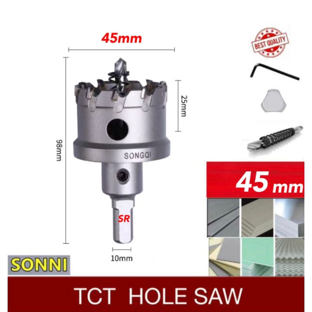 Hole Saw TCT 45 mm/ Mata Bor Besi Merk SONNI