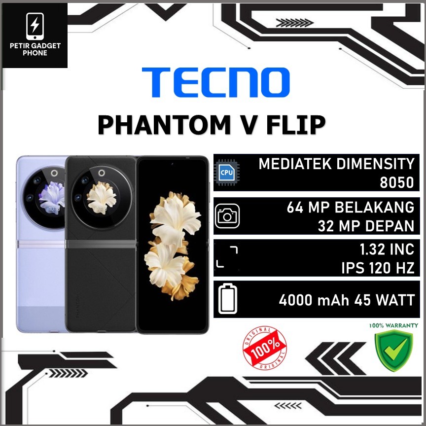 BLACK READY TECNO PHANTOM V FLIP 5G RAM 8GB ROM 256GB MEDIATEK DIMENSITY 8050 1.32 INC FLIP SCREEN A