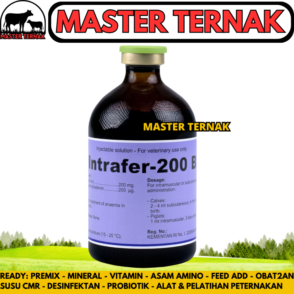 INTRAFER 200 B12 100ML - Obat Hewan Anti Anemia & Pemacu Pertumbuhan Fe & B12 Sapi Babi Kambing