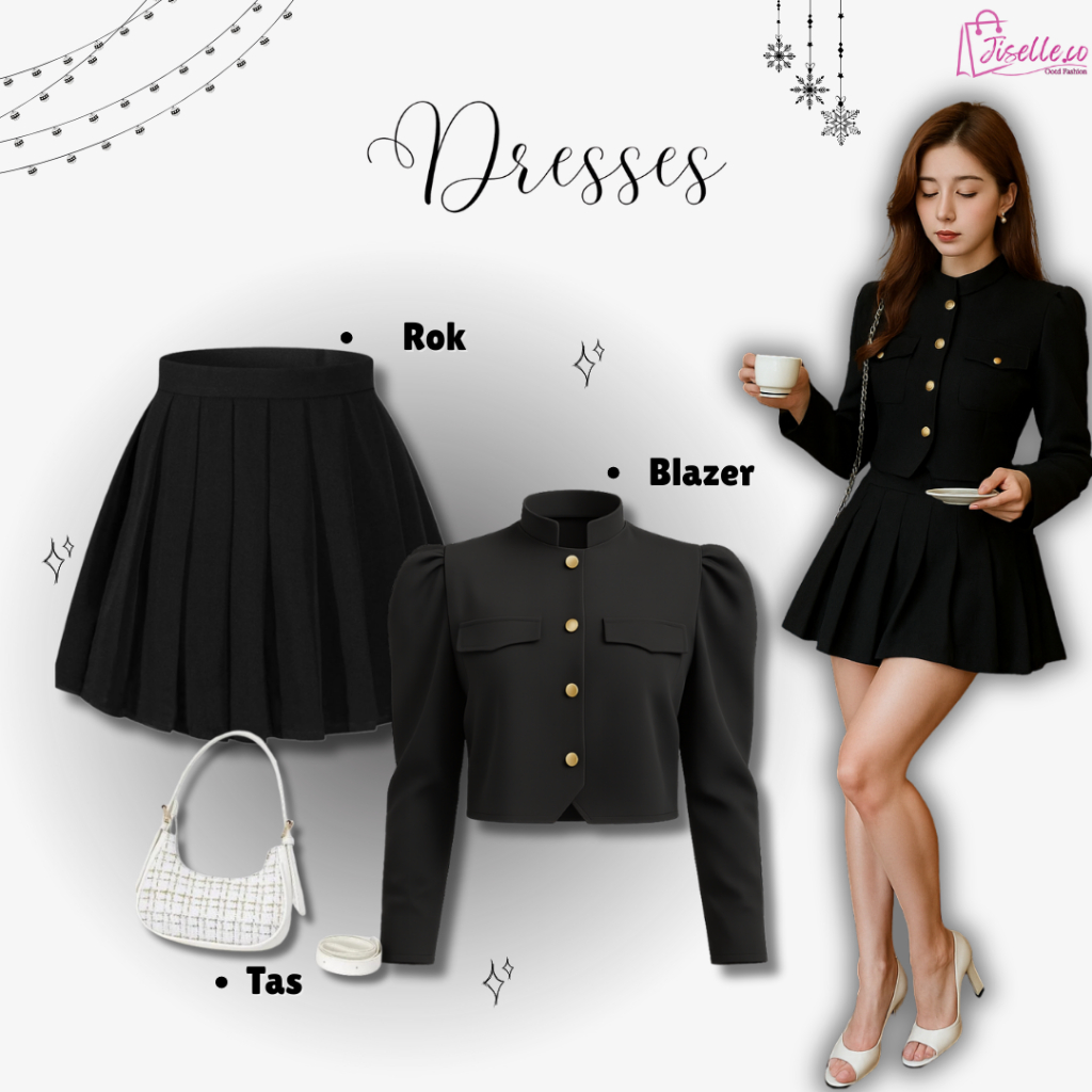 One Set 3in1 Shoujo Outfit (Sonia Blazer+Rok Pendek+Bag) Outfit Blazer Kece Wanita Kekinian JC6B