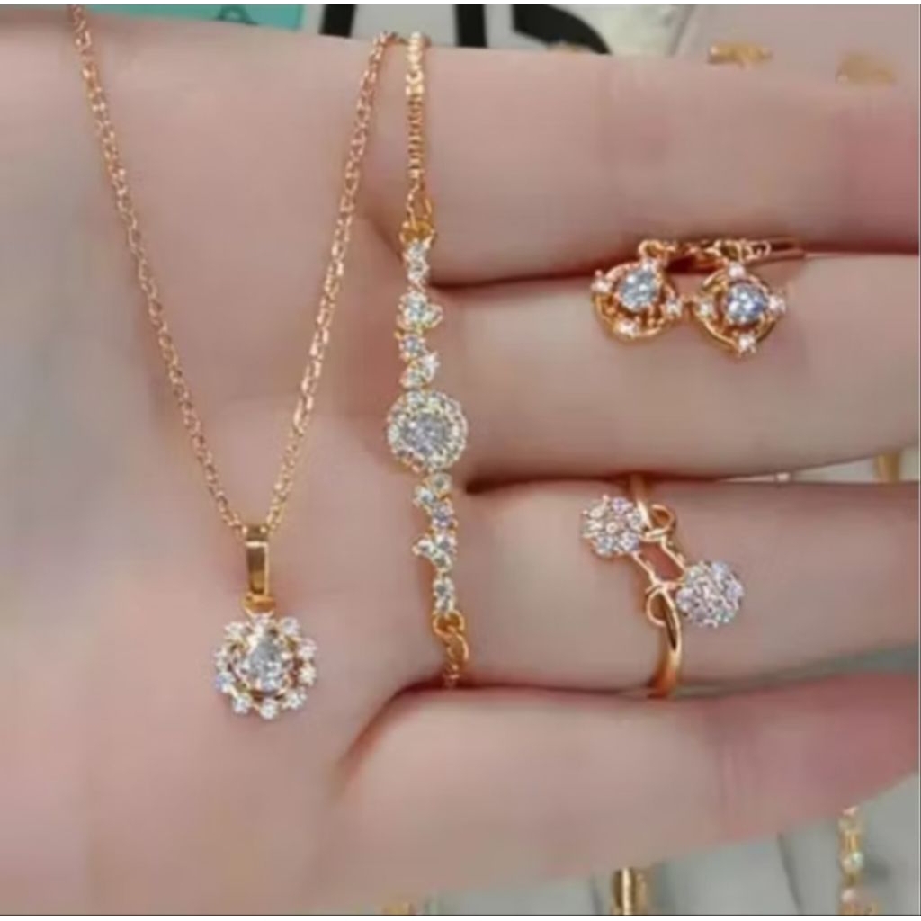 PROMO perhiasan 1set lengkap titanium [ motif style Korea] aksesoris xuping lapis emas 18k titanium 