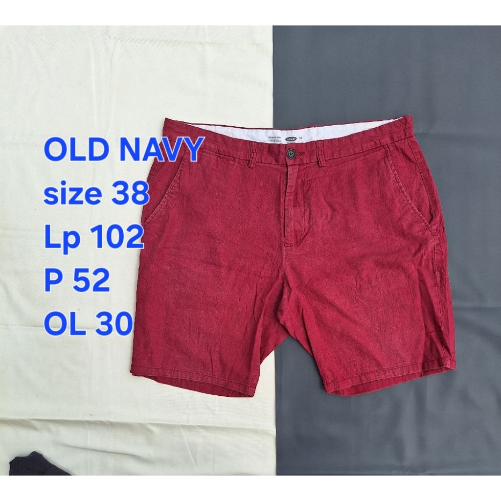 Celana Pendek OLD NAVY Linen Short Pants Merah Maroon Pria size 38 XXL Jumbo Original