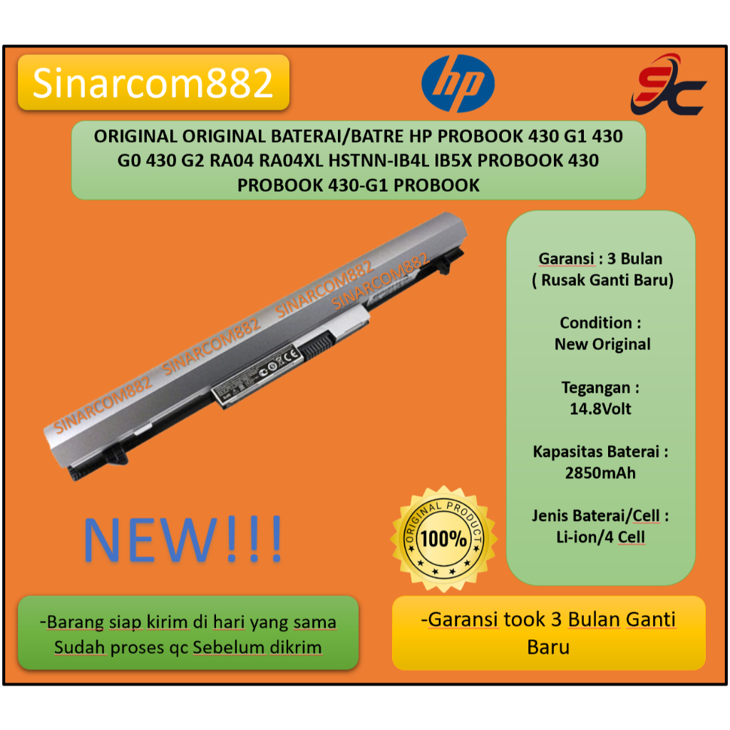 ORIGINAL BATERAI/BATRE HP PROBOOK 430 G1 430 G0 430 G2 RA04 RA04XL HSTNN-IB4L IB5X PROBOOK 430 PROBO
