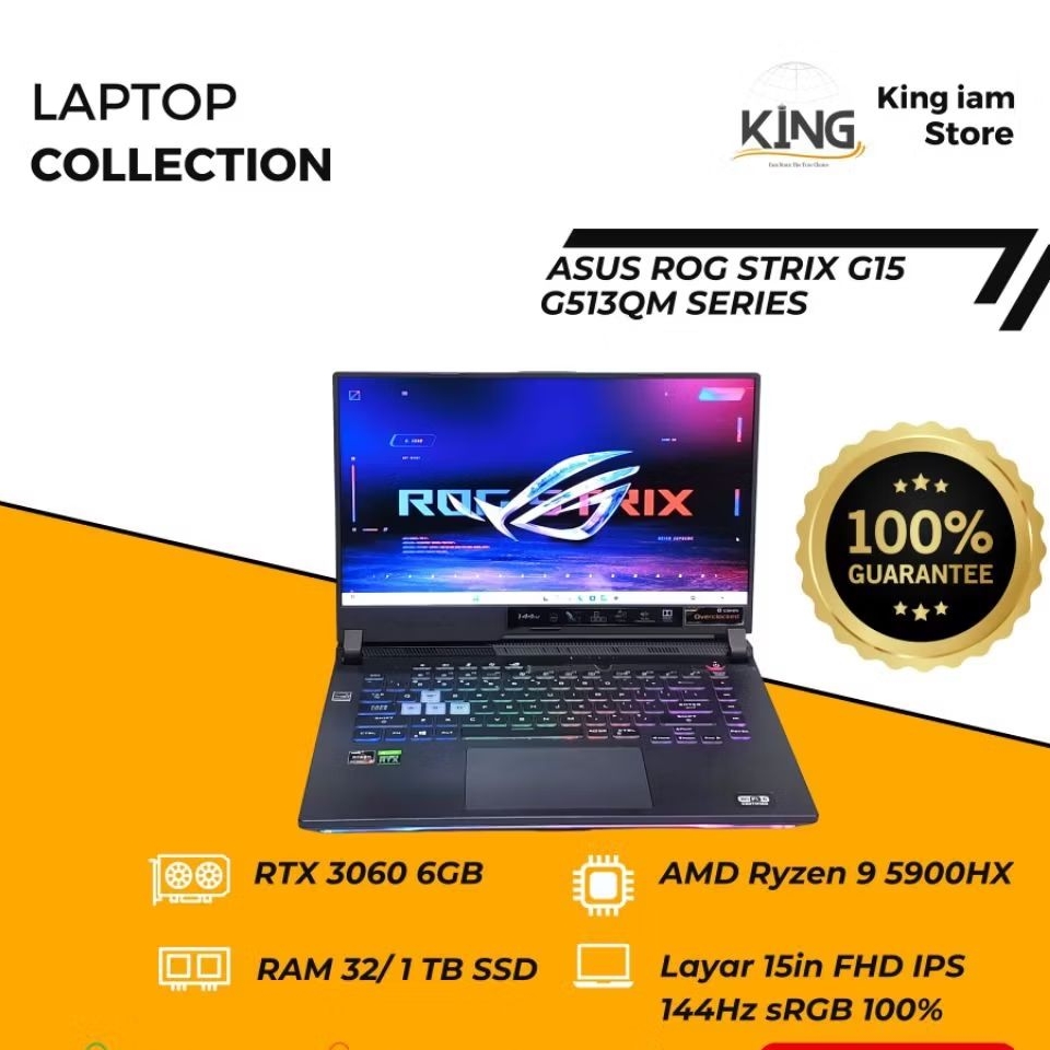 ASUS ROG STRIX G15 G513QM Ryzen 9 5900HX RTX 3060 RAM 32GB SSD 1TB | Laptop Gaming Bekas Gahar | Kin