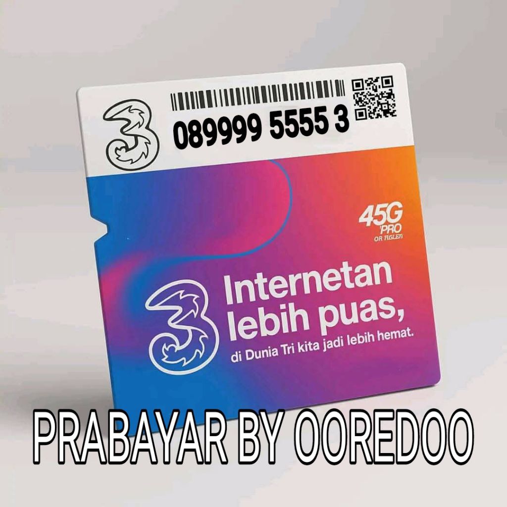 nomor cantik kartu perdana tri three prabayar seri kwarted 9999 5555